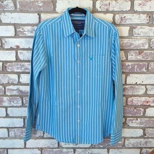 American Eagle Robbins Egg Blue and White Striped Button Down